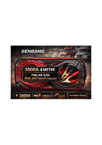 Senbang 3500a Akü Takviye Kablosu 4 Metre Tırlar/kamyonlar İçin Özel, Çantalı, Güçlü Kıskaçlı Marş Kablosu