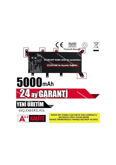Asus Uyumlu X554L. X555L. X555La. X555Ld. X555Ln Batarya Model-1 C21N134