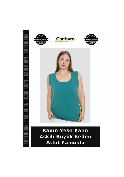 Carlburn Delux Serisi Kadın Yeşil Kalın Askılı Büyük Beden Atlet Pamuklu Giyim Konfor Günlük Tarz