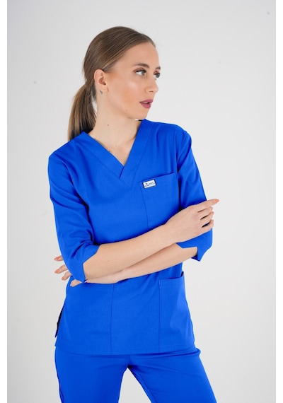 Unisex Saks Mavi Violet Model Scrubs Takım Doktor Hemşire Üniforması Saks Mavi