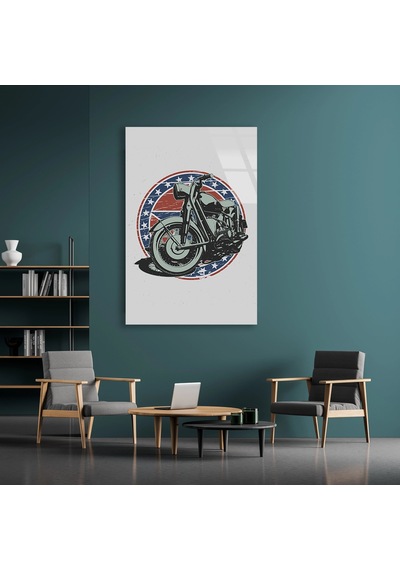 Motosiklet Amerikan Bayrak Arması - Cam Tablo - Deg0512 35 X 50 Cm