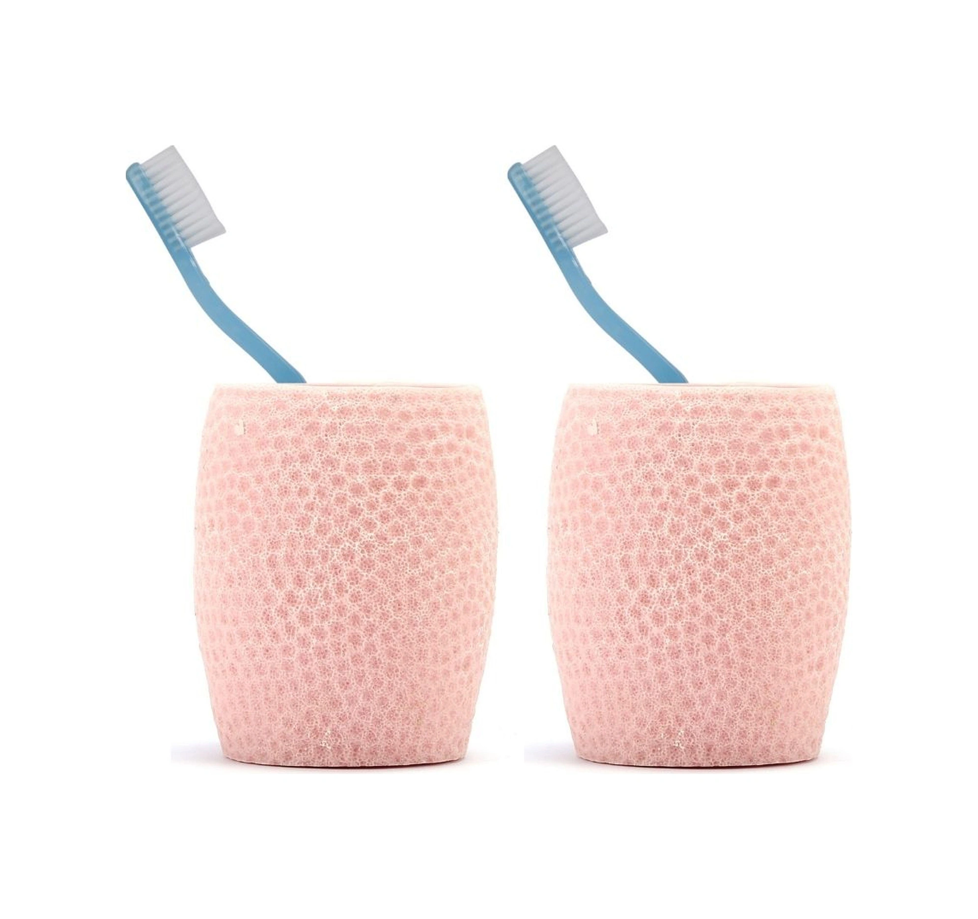 2 Adet Diş Fırçalık,macunluk Pembe Petek Desenli Poliresin 8x8x10cm 400ml Banyo Seti Çok Renkli