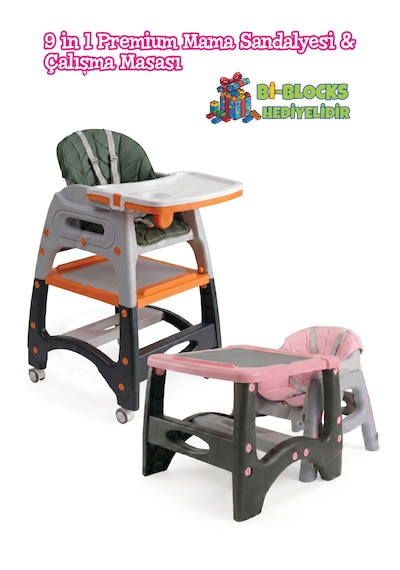 9'u 1 Arada Dönüşebilen Mama Sandalyesi Ve Aktivite Masası - Pembe