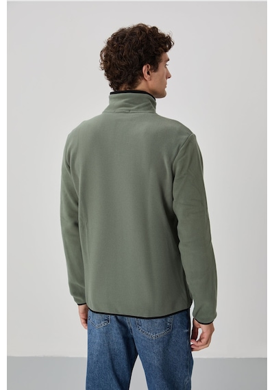 Tommy Life Çağla Yazı Nakışlı Dik Yaka Fermuarlı Standart Kalıp Erkek Sweatshirt Polar - 87992 Çağla