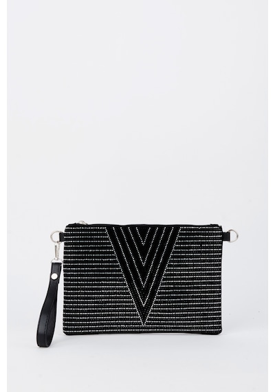 Vivaq Kadın V Gümüş Taşlı Süet Bilek Askılı Ve Zincir Askılı Portföy El Ve Clutch Çanta SİYAH