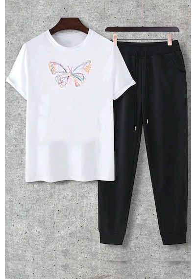 Uyguntarz Unisex Butterfly 2'li Eşofman Takımı Beyaz