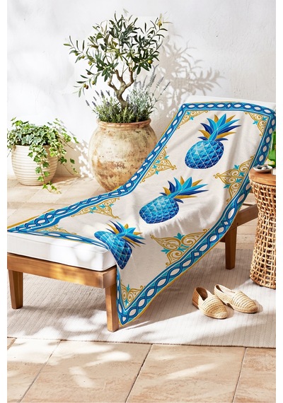 Ananas Tropikal Marine Plaj Havlusu - Mavi Beyaz Akdeniz Stil Hızlı Kuruyan Mikrofiber Havlu Eski Yakamoz