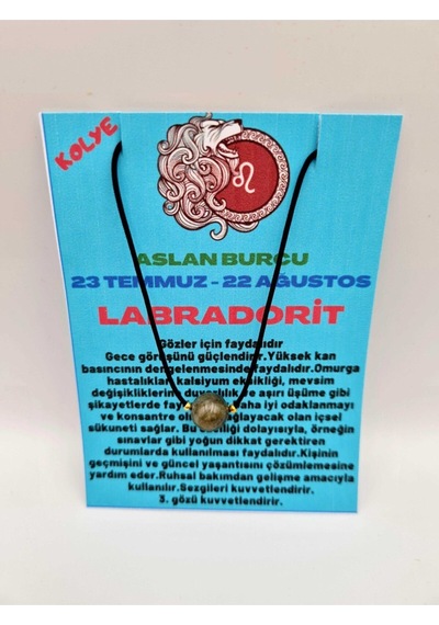 Sertifikalı Aslan Burcu Labradorit Taşı Doğal Taş Kolye Çok REnkli