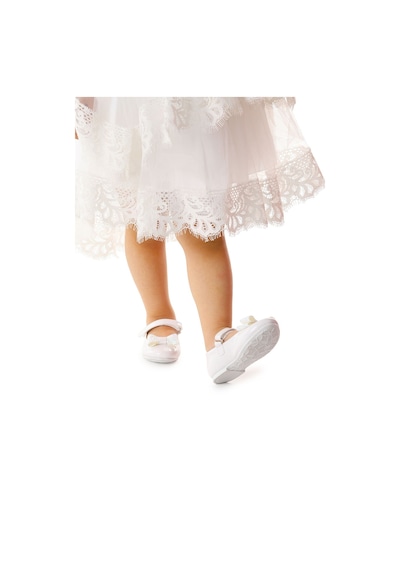 Kiko Kids Cırtlı Fiyonklu Kız Çocuk Babet Ayakkabı Ege 200 Rugan Beyaz