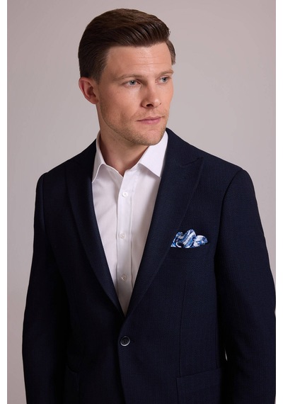 Erkek Lacivert Slim Fit Sivri Yaka Takım Elbise