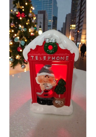 Yılbaşına Özel Işıklı Telephone Süs Dekor Aksesuar Biblo Ürün Boyutu:12cm 9cm