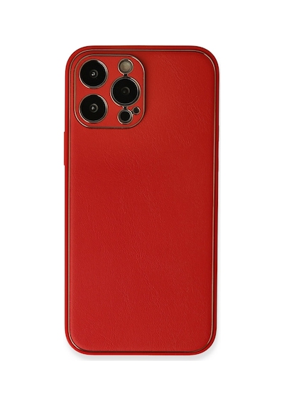 Newface - 187 - iPhone Uyumlu 13 Pro Max Kılıf Coco Deri Silikon Kapak - Csmo-tex - - Kırmızı