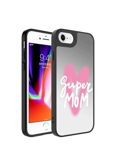 Goocamp Apple iPhone Uyumlu 7 Plus Kılıf Aynalı Desenli Kamera Korumalı Parlak Mirror Kapak - Süp Süper Anne