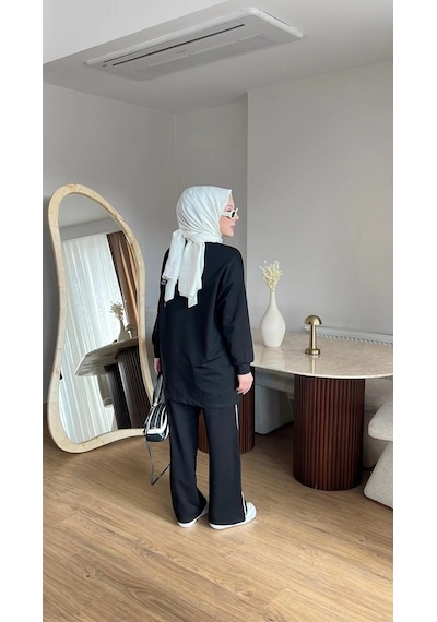 Mihran Butik Olivia Kadın Mevsimlik Penye Alt Üst Spor Ve Rahat Tesettür İkili Takım Siyah