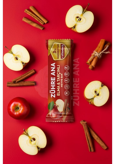 3'lü Magnezyum Ve Vitamin D İçeren Meyve Bar, Şeker İlavesiz Elma Ve Tarçınlı 35 Gr X 12 Adet