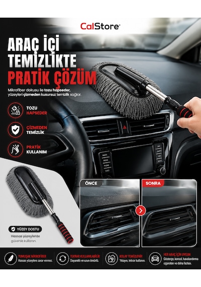 Mikrofiber Püsküllü Araç Yıkama Ve Toz Alma Fırçası Teleskopik Saplı