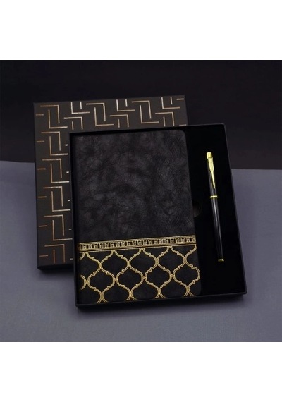 Gold Desen Siyah Deri Defter Kalem Set Diğer