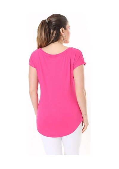 Şans Kadın Büyük Beden Neon Pembe Bisiklet Yakalı Düşük Kollu Bluz 65n37706-neon Pembe Neon Pembe