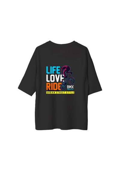 Paybuy Kadın Oversize Tişört Bmx Freestyle Urban Street Style Baskılı Ra Siyah