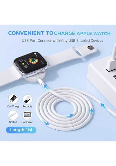 Caseonn Apple Watch Series 11 42mm Manyetik Usb Hızlı Şarj Kablosu Beyaz