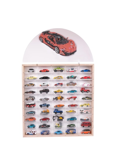 50'li Ahşap Araba Rafı Duvara Asılabilen Pleksi Raflı Koleksiyon Düzenleyici, 1/64 Ölçekli 51x6x52 Cm Diğer
