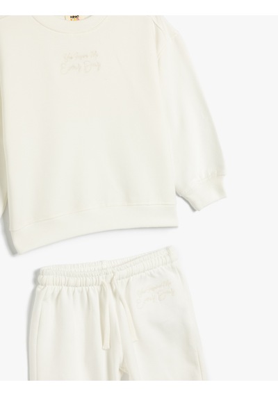Koton Basic Eşofman Takımı Sweatshirt Ve Beli Lastikli Eşofman Altı Ekru 5wkg10182ak Ekru