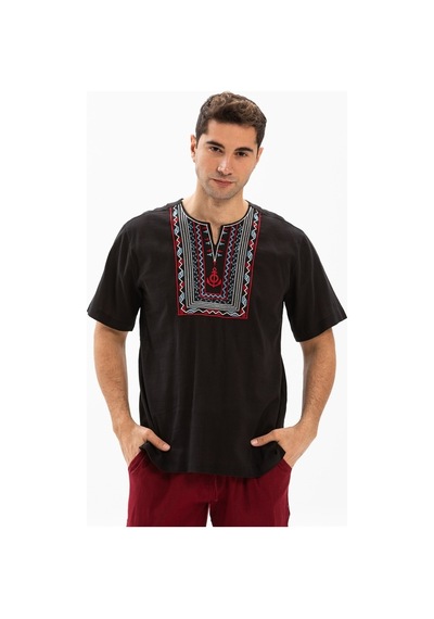 Kısa Kol Şile Bezi Bisiklet Yaka Bahriyeli Erkek T-Shirt Siyah Sy