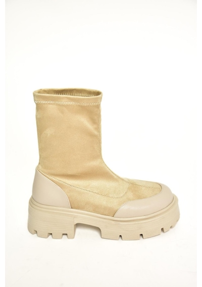Fox Shoes T267093702 Bej Süet Kalın Tabanlı Kadın Bot Bej-süet Bej