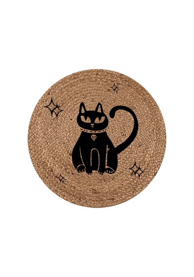 Ütopya Dijital Baskı Dokuma Pamuk Kaymaz Taban Yuvarlak Halı Siyah Kedi 838880757 Siyah Kedi
