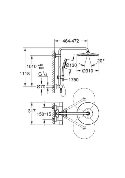 Grohe Rainshower Smartactive 310 Duvara Monte Termostatik Bataryalı Duş Sistemi - 26648000 Gümüş