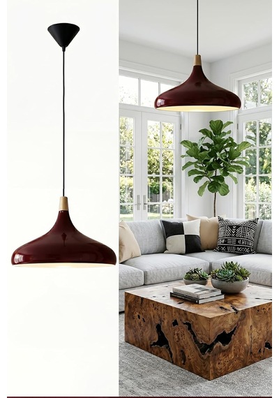 Nova Ahşap Sarkıt Avize, Bohem Tavan Lambası Ve Salon Oturma Odası Aydınlatması - Bordo - 35 Cm Modern Dekorat Çok Renkli