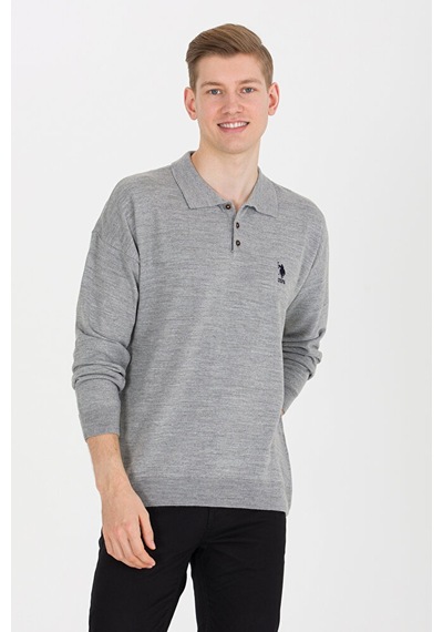 U.S. Polo Assn. Erkek Polo Yaka Triko Kazak 50257694-vr086 Gri Melanj
