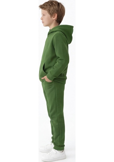 Esila Kids Çocuk Eşofman Takımı Kapüşonlu 3 İp 5-10 Yaş Yeşil