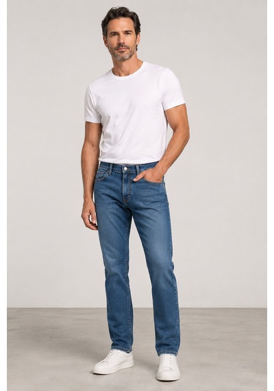 Bihan Store Erkek Slim Fit Esnek Denim Jean Pantolon Mc Clap 008-mavi