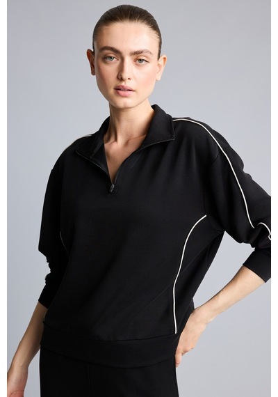 Defacto Ultra Yumuşak Standart Fit Yarım Fermuarlı Biyeli Dik Yaka Modal Sporcu Basic Sweatshirt H4537ax26aubk81 Siyah-bk81