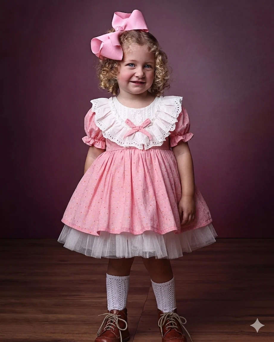 Momercy Candy Pembe Renkli Puantiyeli Kız Bebek Elbise
