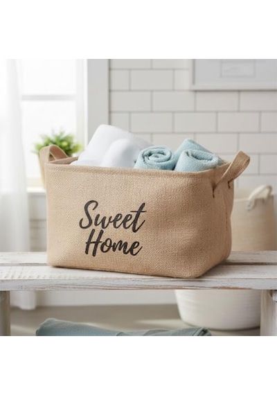 Sweet Home Dikdörtgen Jüt Düzenleyici Sepet 24x17x14 Cm Krem Renk Katlanabilir Kumaş Kulplu Organizer Ev, Mu Diğer