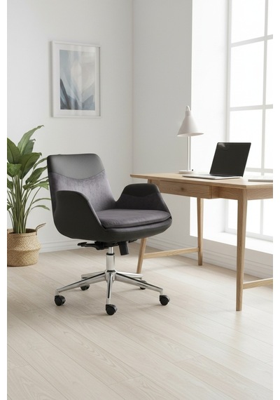 Upstyle Lodos Kumaş Ergonomik Çalışma Koltuğu Füme Krom 65 90 65 Cm