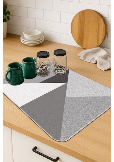 Gri Geometrik Microfiber Bulaşık Kurutma Kurulama Matı Mm006