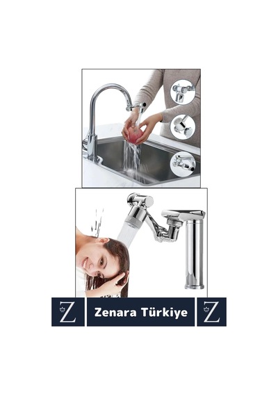 Kolay Montaj Metal Görünümlü 1080 Derece Dönebilen Çift Modlu Su Akışı Akrobat Musluk Ucu Başlığı