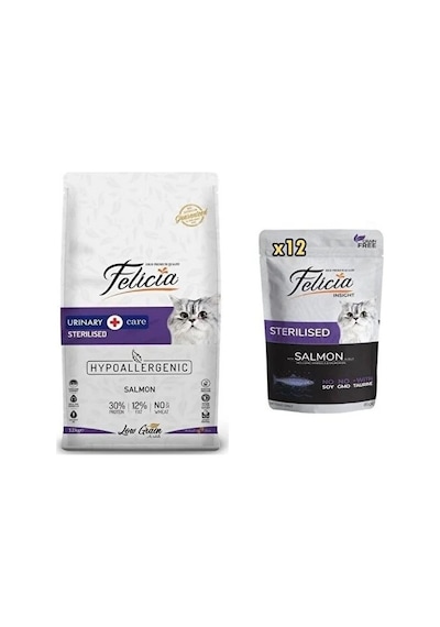 Felicia Kısırlaştırılmış Somonlu Yetişkin Kedi Maması 12 KG + Felicia Yaş Mama