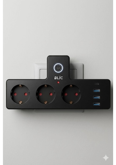 Blic Ftr-12 Termal Akım Korumalı 3'lü Priz - Pd 20w Usb-c + 3 Usb-a Girişli - 2500w 10a