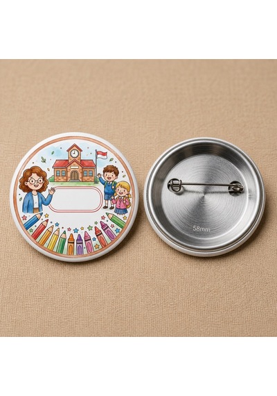 Fikart Okul Bahçesi - Renkli Kalem Çerçevesi - Okul Ve Öğrenci Temalı 58mm İğneli Metal Buton Rozet Çok Renkli