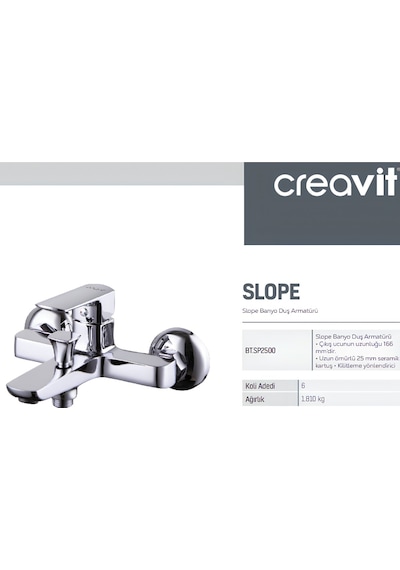 Creavit Slope Lavabo Banyo Eviye Bataryası 3'lü Set SP1500-SP2500-SP8502 Krom