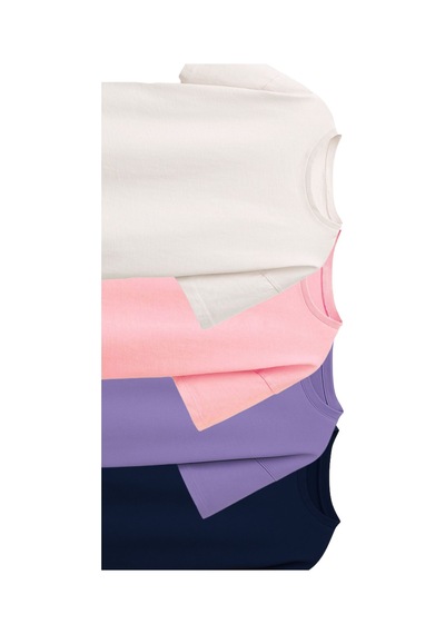 Zuzunga Besic 4'lü Kız Çocuk T-shirt Beyaz - Pembe - Mor - Lacivert Çok Renkli