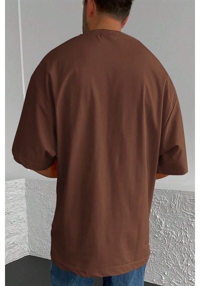 Erkek Beach Baskılı Oversize Tshirt Kahverengi