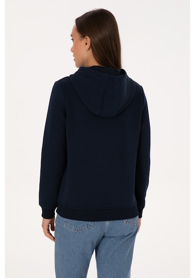 U.S. Polo Assn. Kadın Lacivert Şardonlu Kapüşonlu Basic Sweatshirt 50313566-VR033