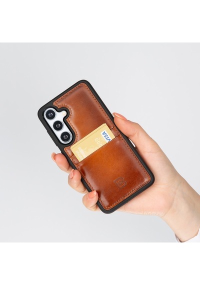 Bouletta Samsung Galaxy Uyumlu S25 Hakiki Deri El Yapımı Kart Yuvalı Kılıf Gölgeli Taba