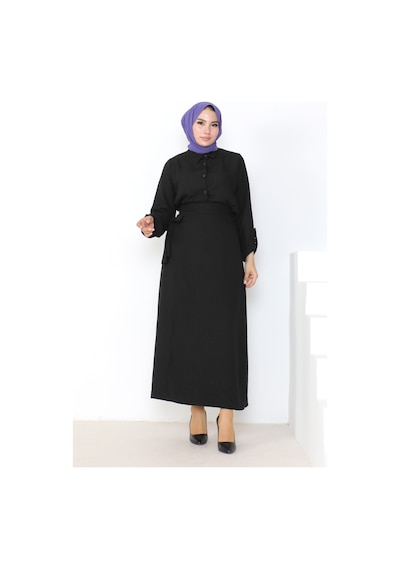 Bestenur Gömlek Etek Keten İkili Takım 1036 - Siyah