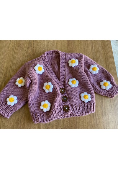 Papatyalı Bebek Hırkası Mor